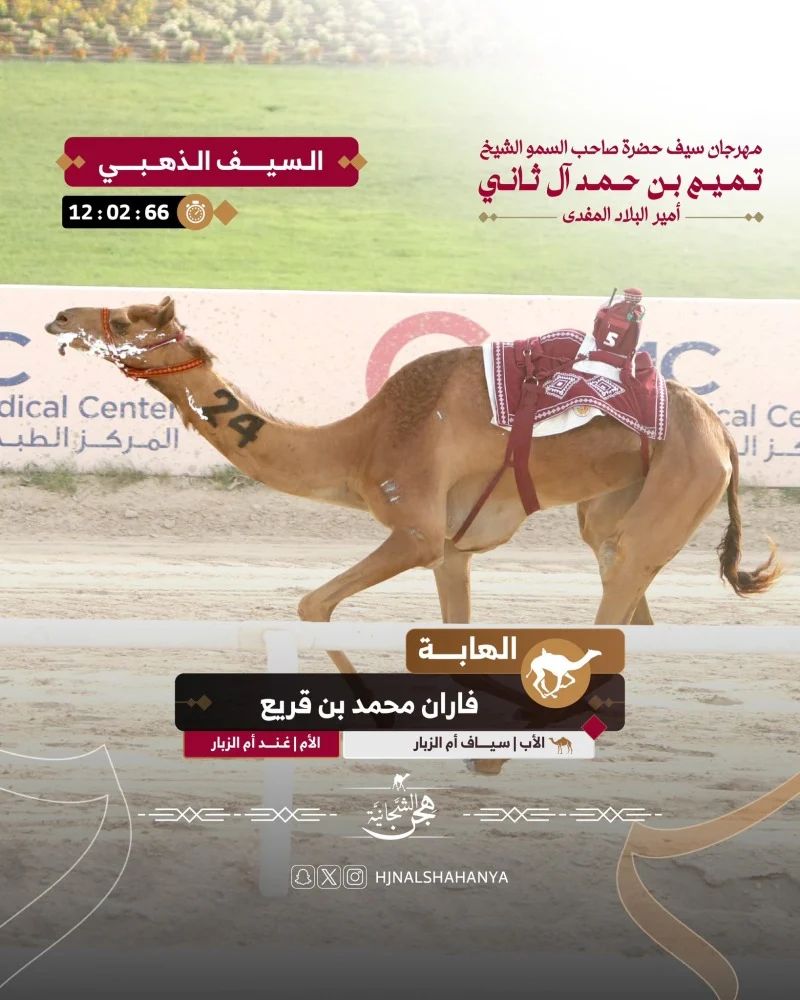 الهابة ومبشرة تتوجان بسيفي السباق في ختام مهرجان الشيخ تميم بن حمد للهجن العربية الأصيلة بقطر