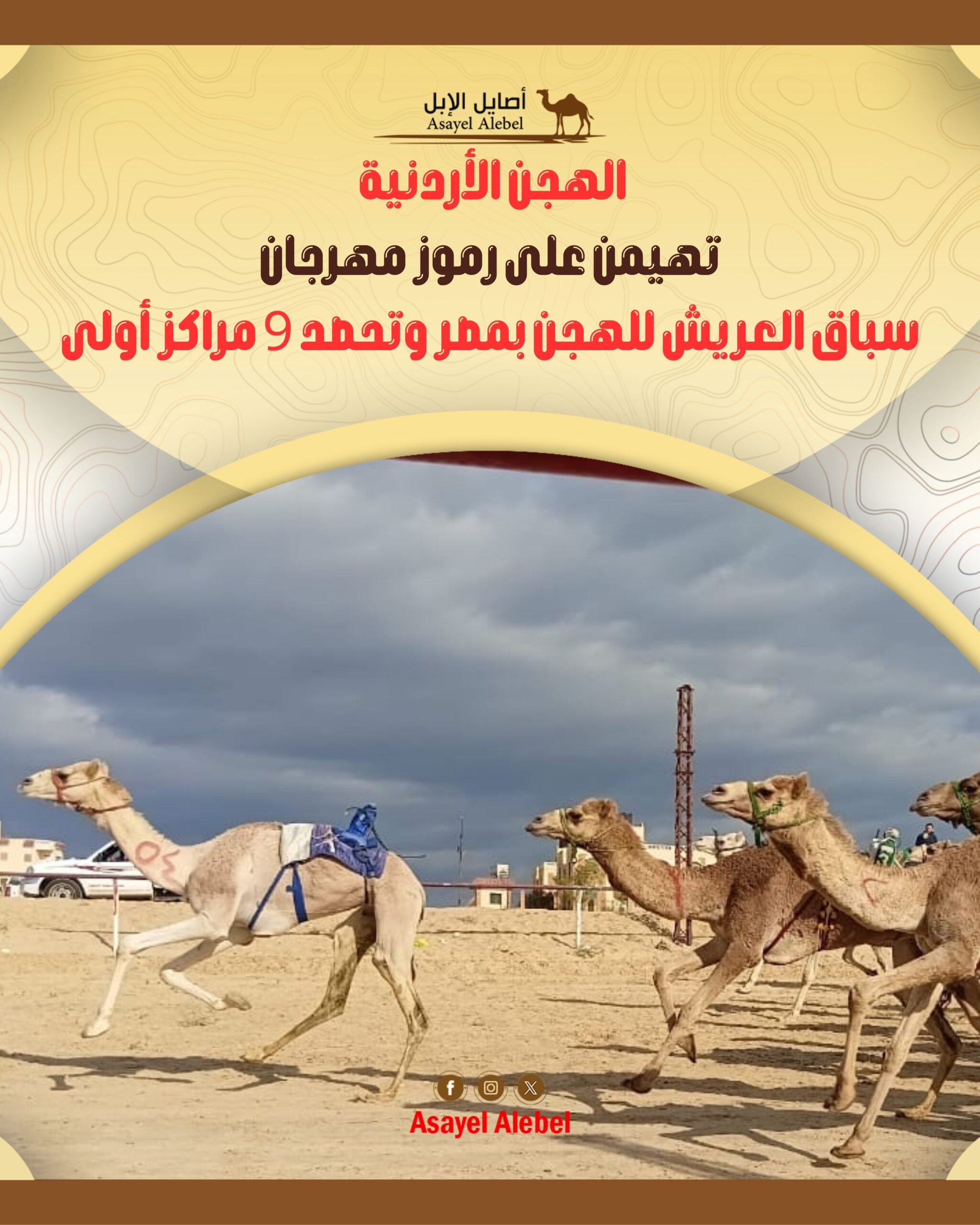 الهجن الأردنية تهيمن على رموز مهرجان سباق العريش  للهجن  بمصر وتحصد 9 مراكز أولى 