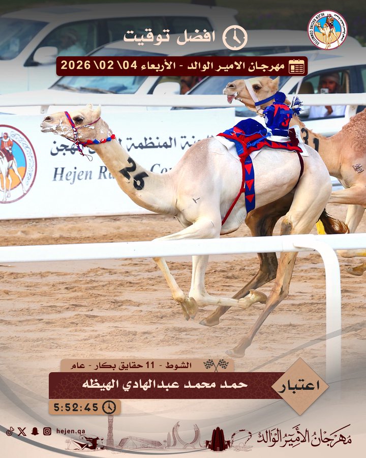 نتائج سباق مهرجان الأمير الوالد سن الحقايق ..(اعتبار) لـ حمد الهيظه  تسجل  أفضل توقيت