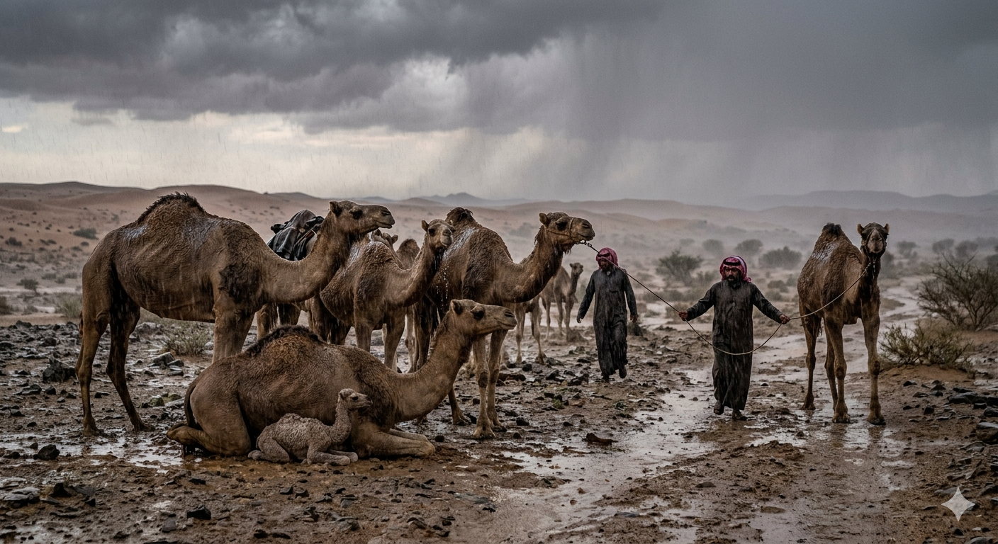 المطر والإبل.. حكاية عشقٍ أزلي في الصحراء